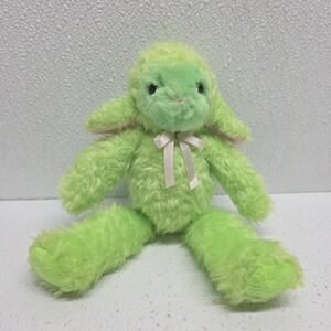 Vintage Commonwealth Green Lamb Sheep Pink Ears & Ribbon 9" Plush